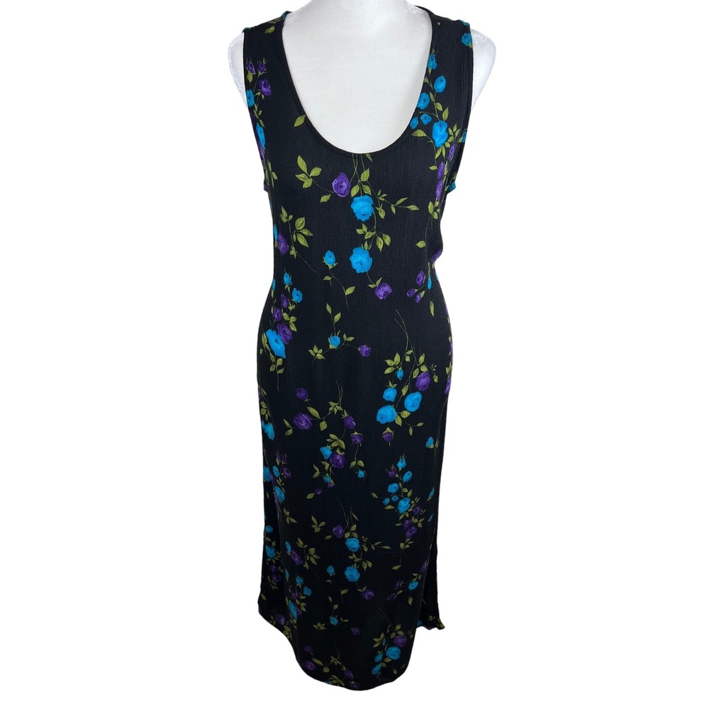 R&K Originals Womens Vintage 90s Floral Maxi Dress Black Blue Purple Rayon 12
